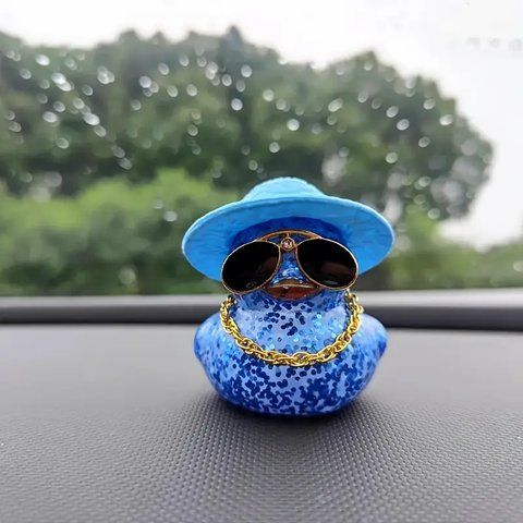 Гумова качечка з блискітками у блакитному капелюсі Crazy Duck на торпеду Podarkus AD014-3 AD014-3 фото