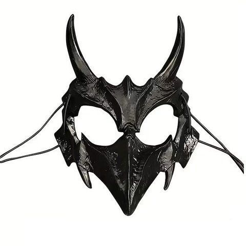 Маска череп демоническая черная с зубами и рогами на пол лица Podarkus DK067-5-BL DK067-5-BL фото