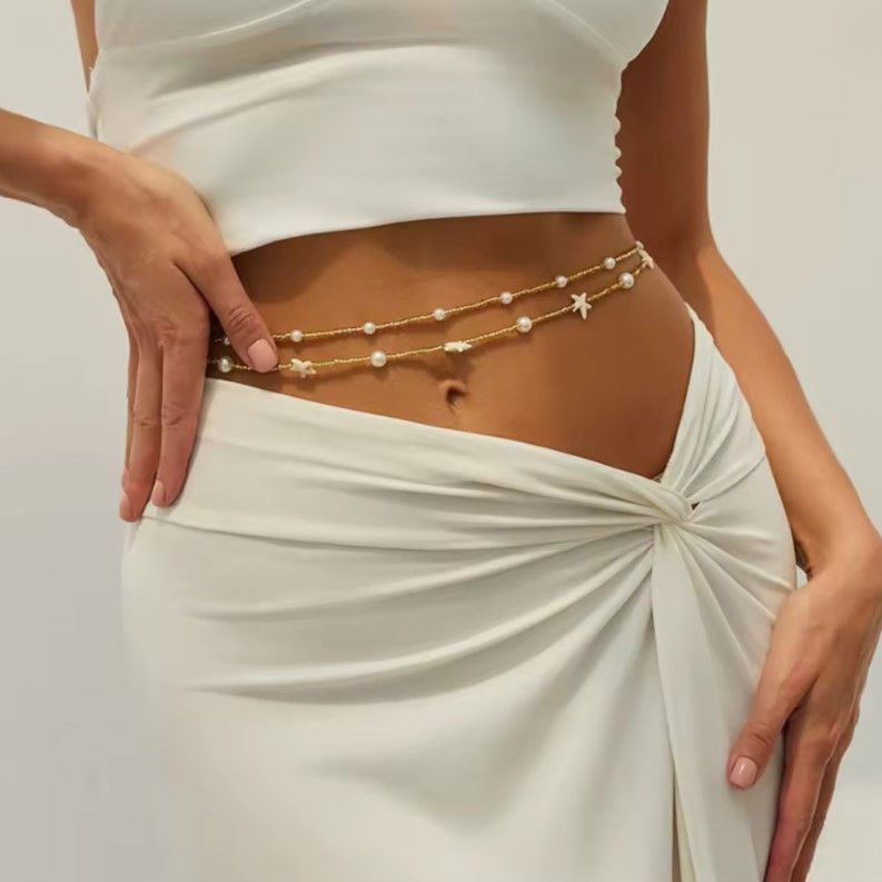Цепочка-бодичейн на талию бисер с морскими звездами двойная Podarkus BK1149 BK1149 фото