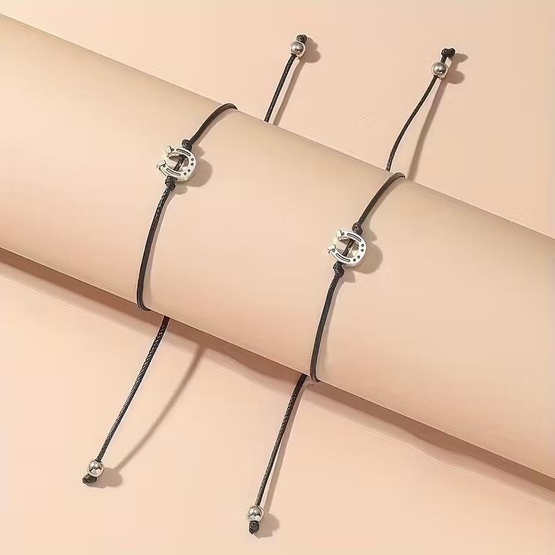 Парные браслеты Подкова удачи на черном шнурке Podarkus BK1008-BL BK1008-BL фото