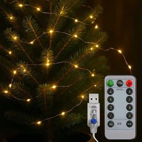 Гирлянда Роса 30 м 300 Led 8 режимов от USB Теплый белый G169-30-USB G169-30-USB фото