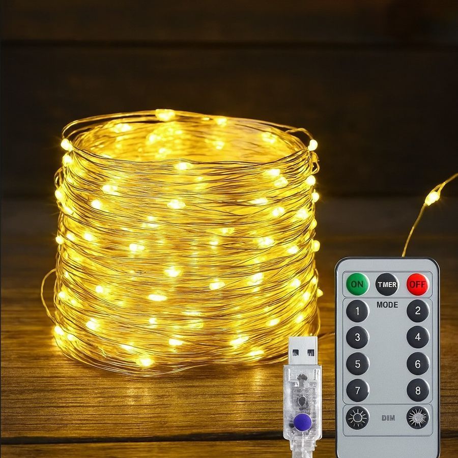 Гирлянда Роса 30 м 300 Led 8 режимов от USB Теплый белый G169-30-USB G169-30-USB фото