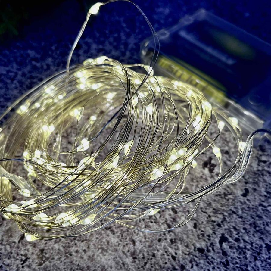 Гірлянда Роса нитка 100 Led 10 м холодний білий на батарейках G163 G163 фото