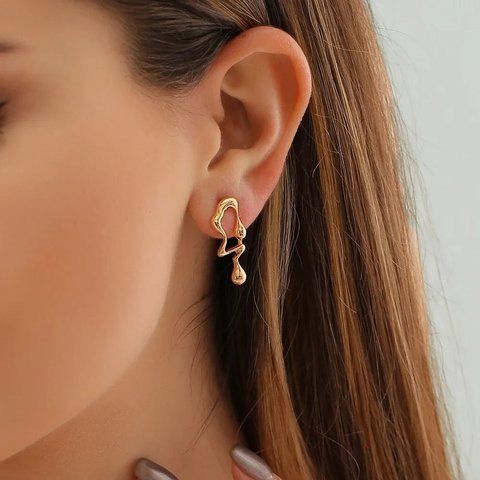 Сережки Краплі зигзаг Ассиметричні золотисті BK369-G BK369-G фото