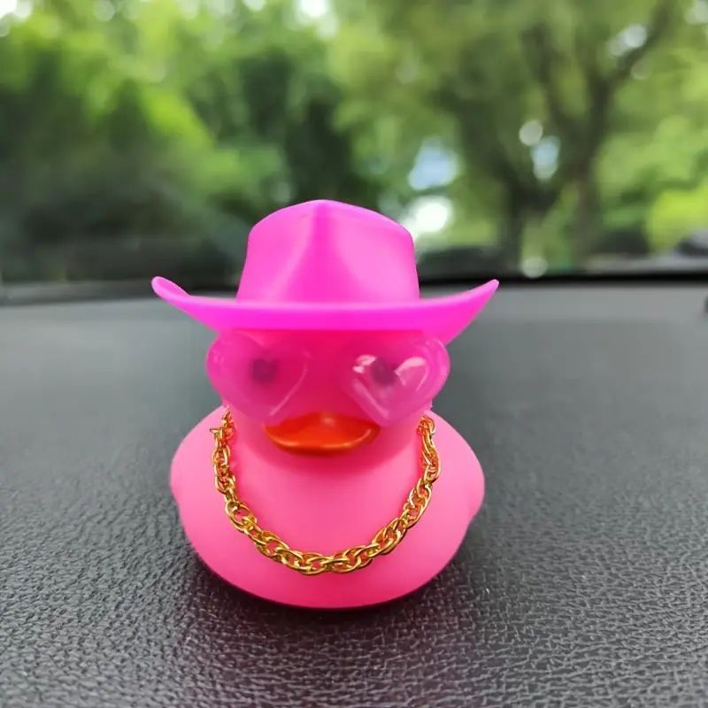 Гумова рожева качечка в капелюсі в окулярах Crazy Duck на торпеду Podarkus AD014-5 AD014-5 фото