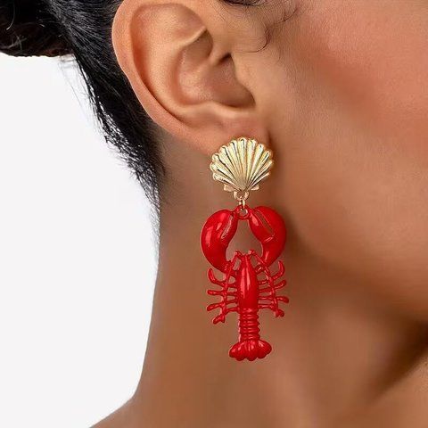 Серьги Лобстер красные подвески с золотистой ракушкой Podarkus BK1096-G-R BK1096-G-R фото
