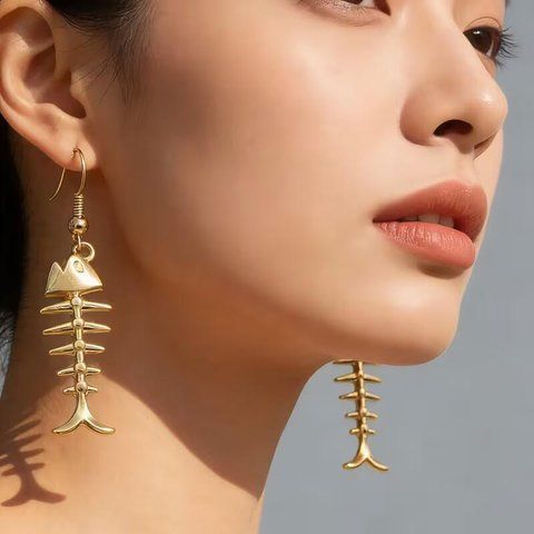 Серьги-подвески рыбный скелет минималистичные Золотистые BK1119-G BK1119-G фото